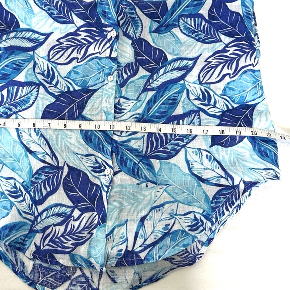 Sigrid Olsen Sleeveless Linen Tunic Top Short Dress ~Small~ Blue Leaves Tropical - Picture 12 of 13